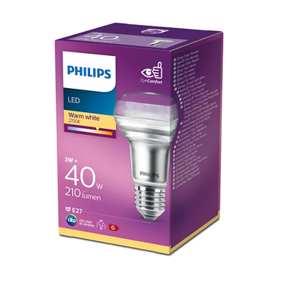 Philips LED E27 R63 3W = 40W Reflektor 36° Pilzform 210lm Warmweiß 2700K