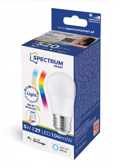 Spectrum LED E27 G45 Smart Home 5W bunt 520lm 240° 2700K-6000K Alexa Google Tuya DIMMBAR