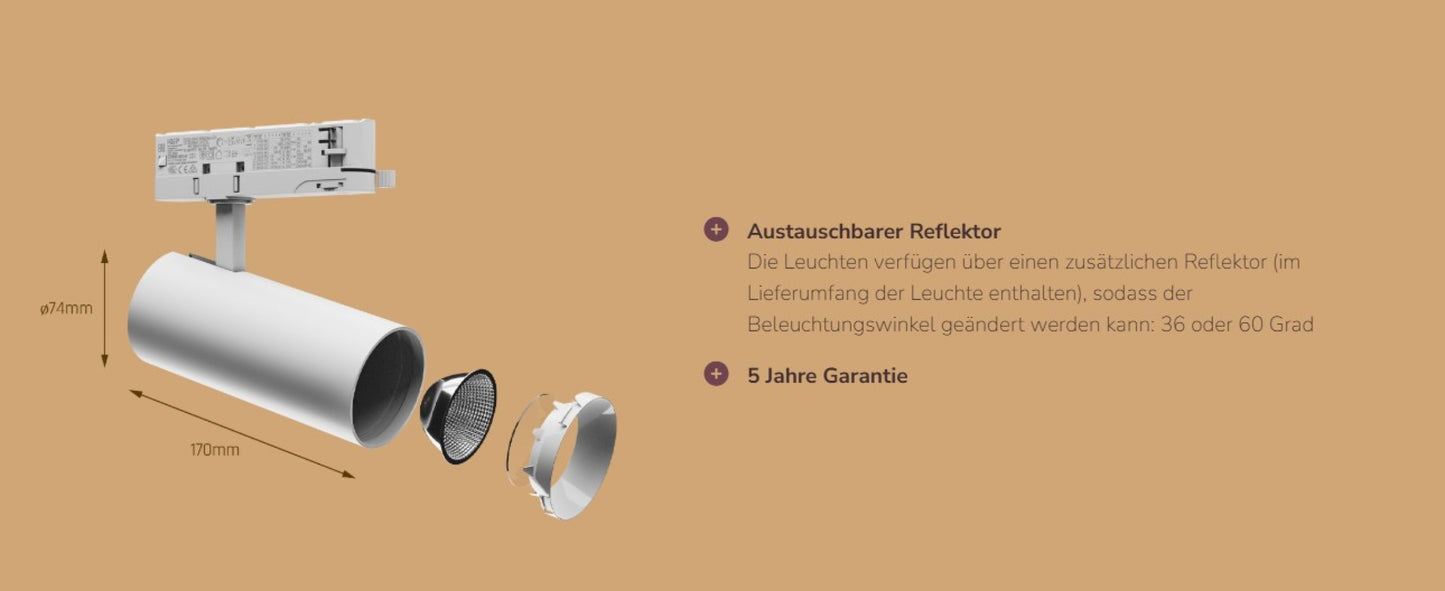 LED 3-Phasen Stromschienenstrahler ANDROMEDA 15-27W 3000lm Schwarz 36°/60° 230V IP20 Warmweiss 3000K