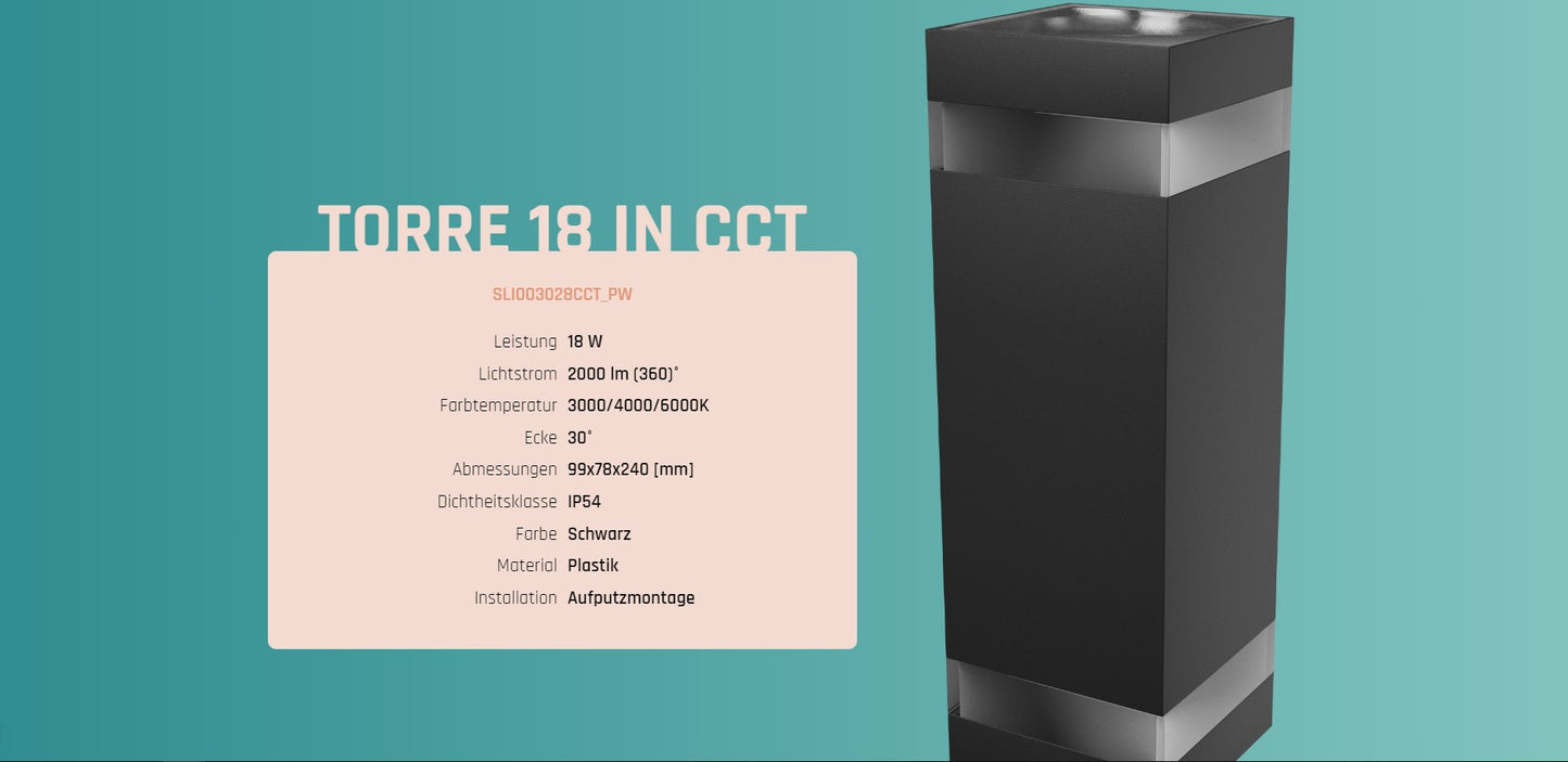 LED Aussenleuchte TORRE RING 18W 2000lm IP54 Wandleuchte eckig schwarz CCT 3000-6000K