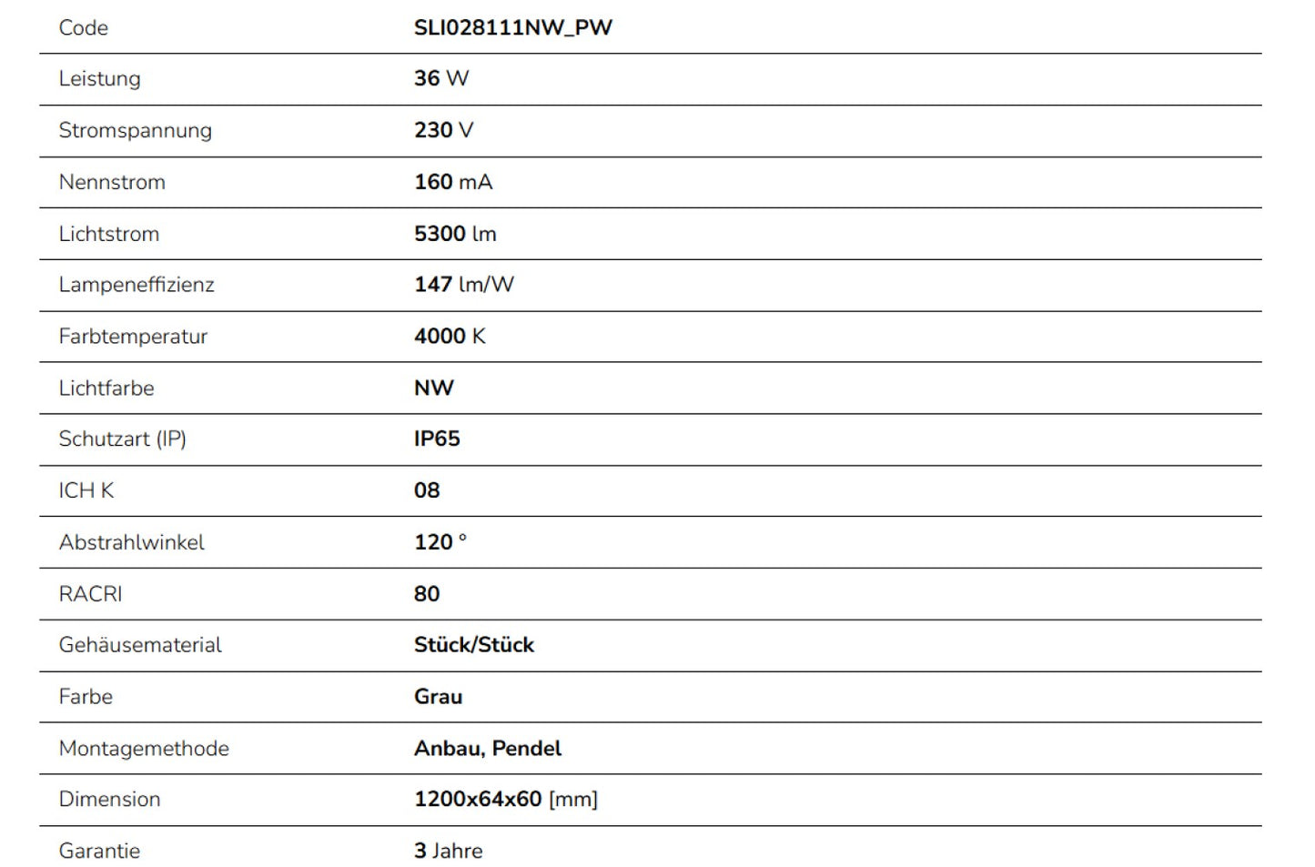 LED LIMEA CONNECT HERMETIC 36W 120cm Feuchtraumleuchte 5300lm IP65 grau IK08 Neutralweiss 4000K