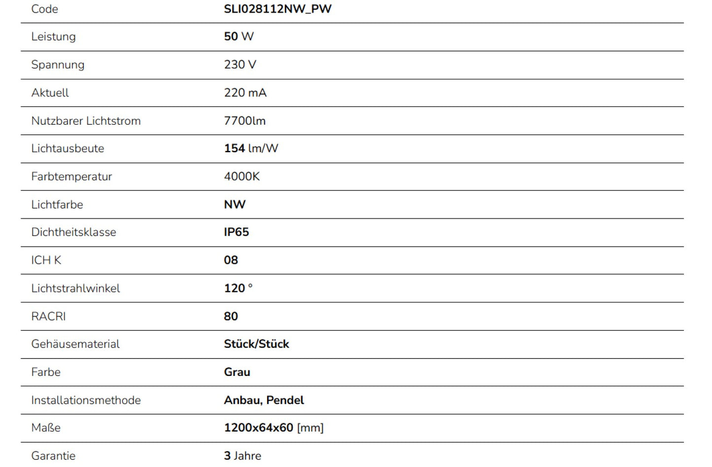 LED LIMEA CONNECT HERMETIC 50W 120cm Feuchtraumleuchte 7700lm IP65 grau IK08 Neutralweiss 4000K