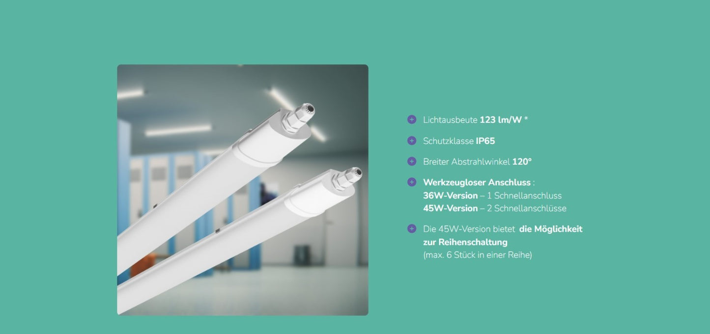 LED LIMEA MINI II 36W 120cm Feuchtraumleuchte 4400lm weiss IP65 Neutralweiss 4000K