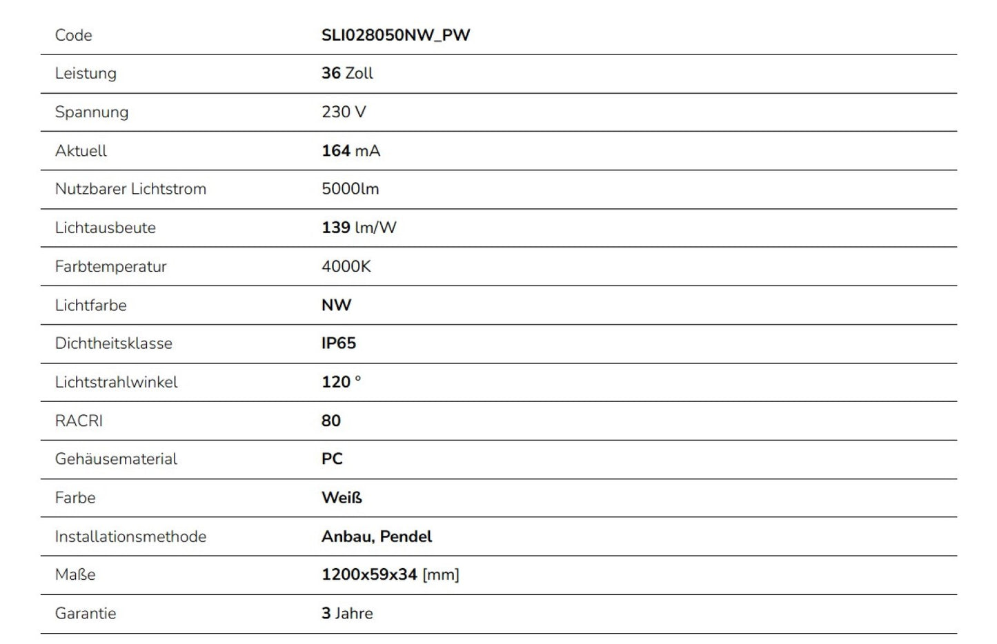 LED LIMEA PLUG 120cm Deckenleuchte 36W 5000lm mit Schalter 120° weiss 230V IP65 Neutralweiss 4000K
