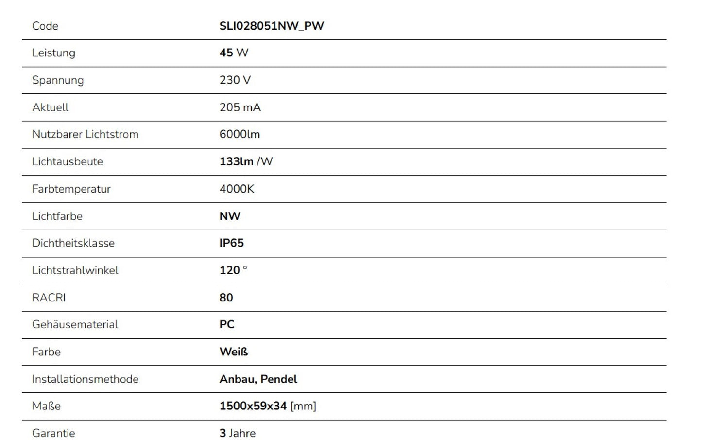 LED LIMEA PLUG 150cm Feuchtraumleuchte 45W 6000lm mit Schalter 120° weiss 230V IP65 Neutralweiss 4000K