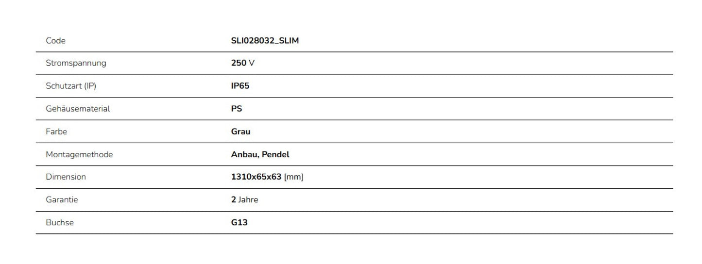LED LIMEA TRI PROOF Feuchtraumleuchte Wannenleuchte 127cm IP65 grau fuer 1 x T8 LED Roehre G13 120cm