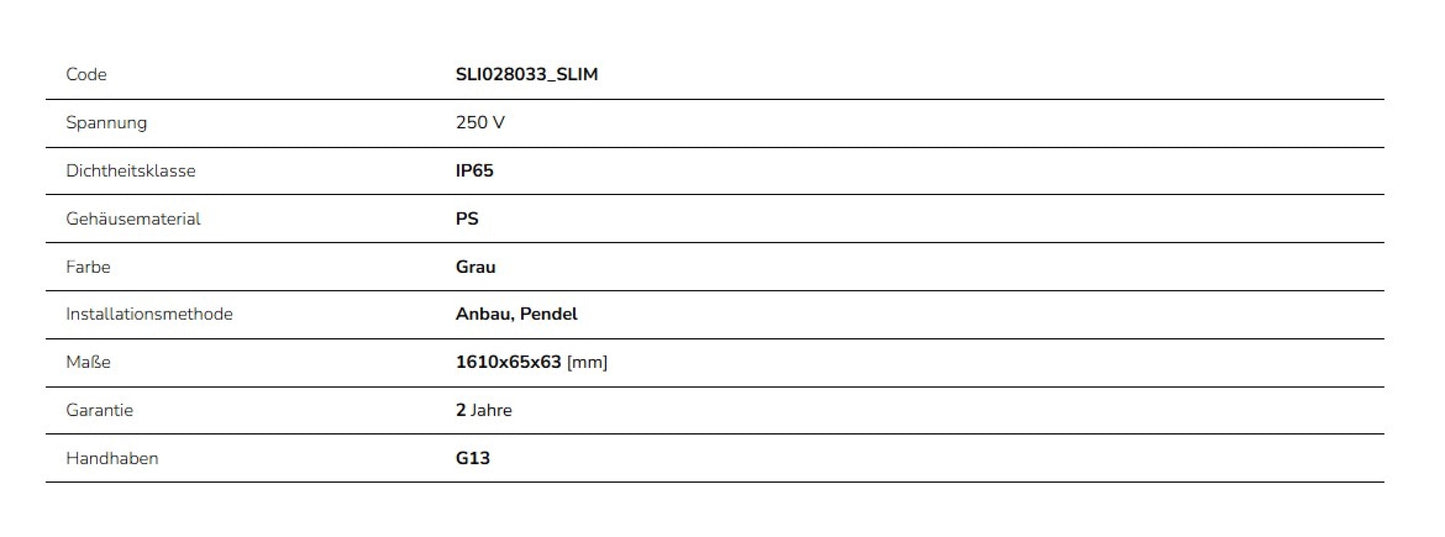 Feuchtraumleuchte Wannenleuchte 161cm IP65 grau fuer 1 x T8 LED Roehre G13 150cm