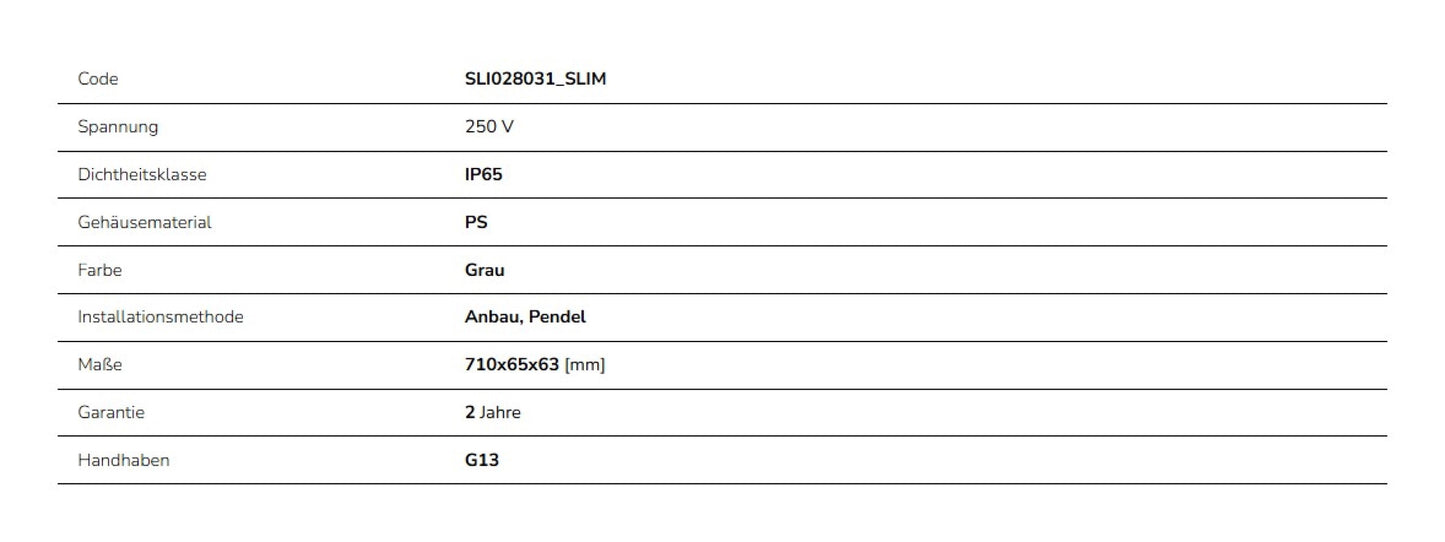 Feuchtraumleuchte Wannenleuchte 71cm IP65 grau fuer 1 x T8 LED Roehre G13 60cm