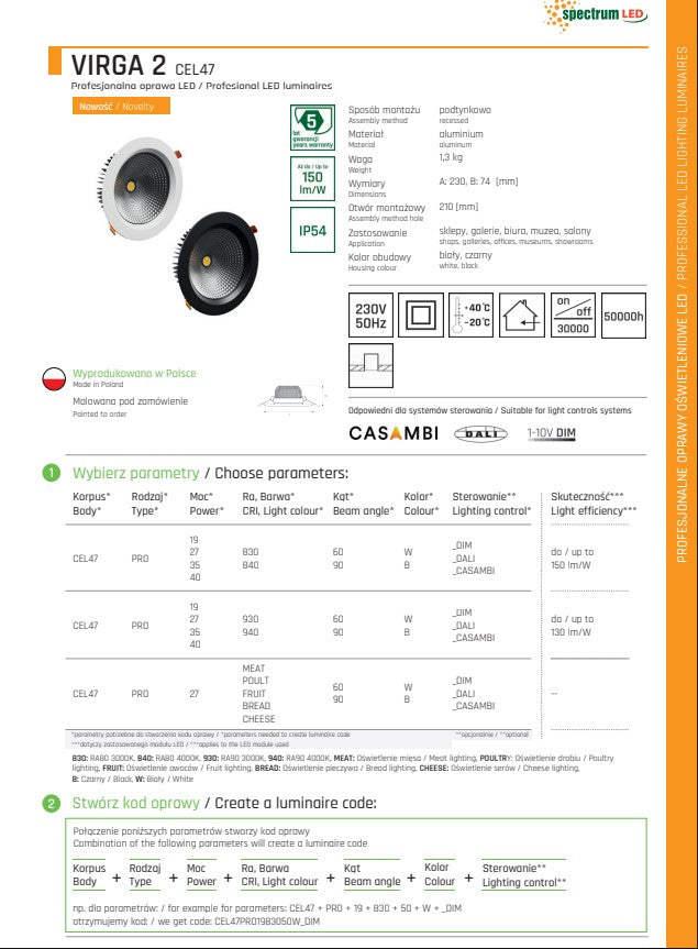LED MONA 2 Einbaustrahler 19W schwenkbar 2850lm 90° rund 230V weiss IP54/20 Neutralweiss 4000K - Sonderanfertigung