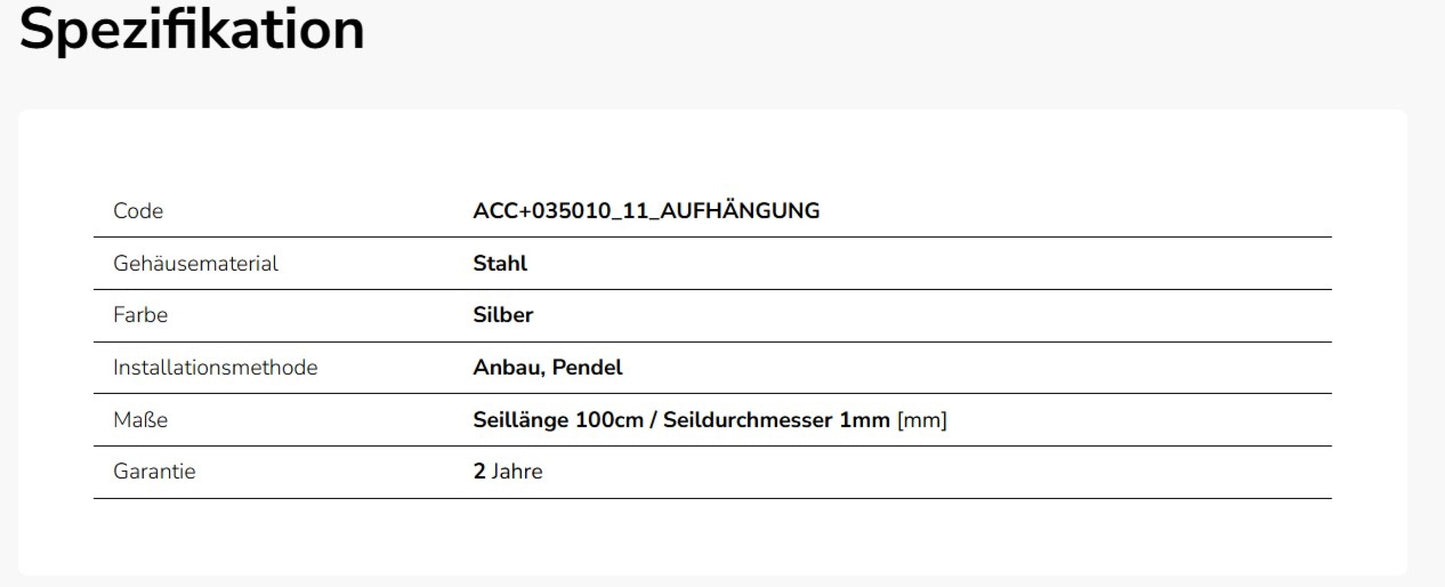 LED Montage-Set 100cm 4 Stück zum Abhängen für ALGINE Panels Silber Stahl