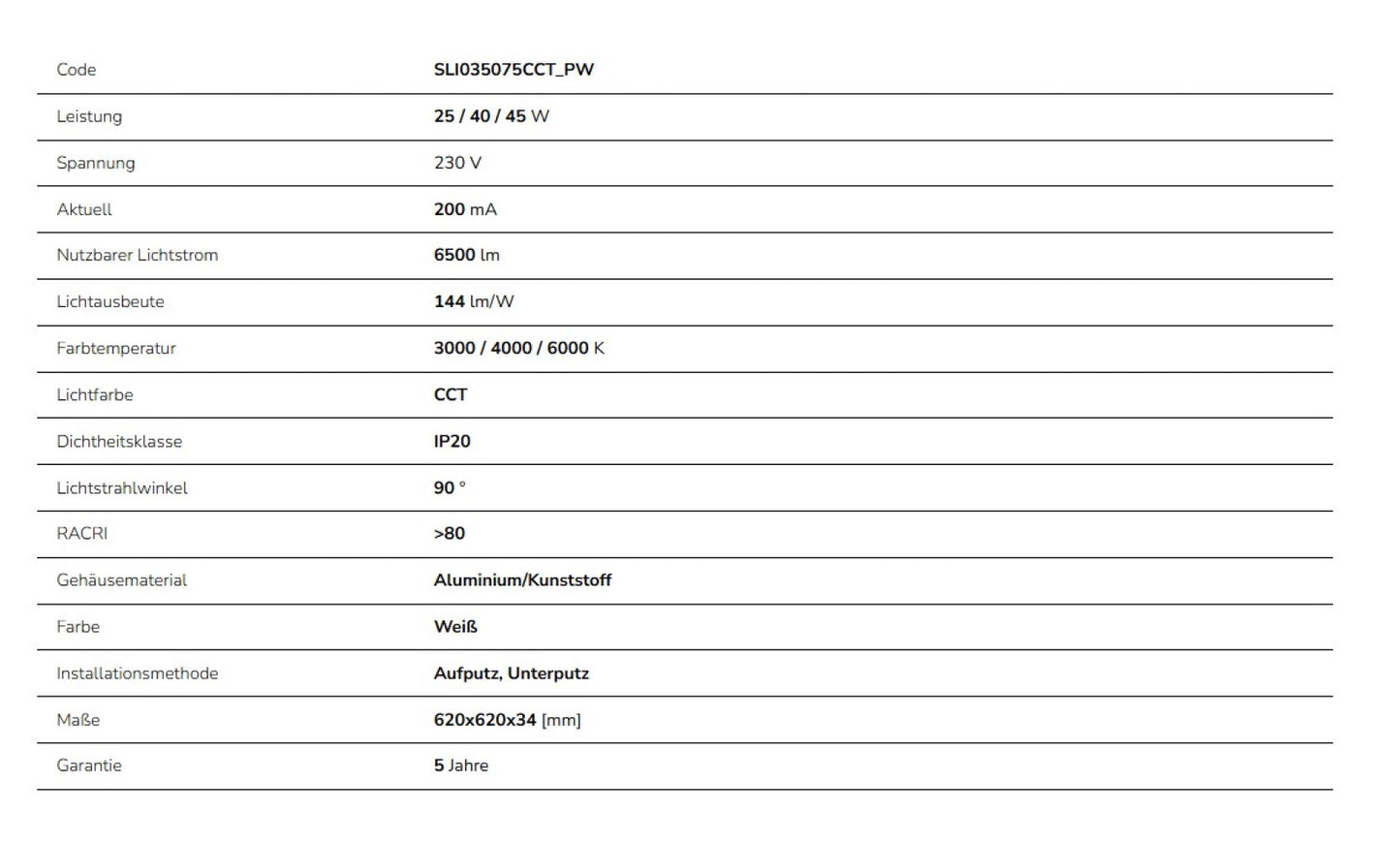 LED Panel Algine 25W/40W/45W eckig 62x62cm DIP-Switch 6500lm UGR<19 weiss 90° IP20 3000-6000K CCT