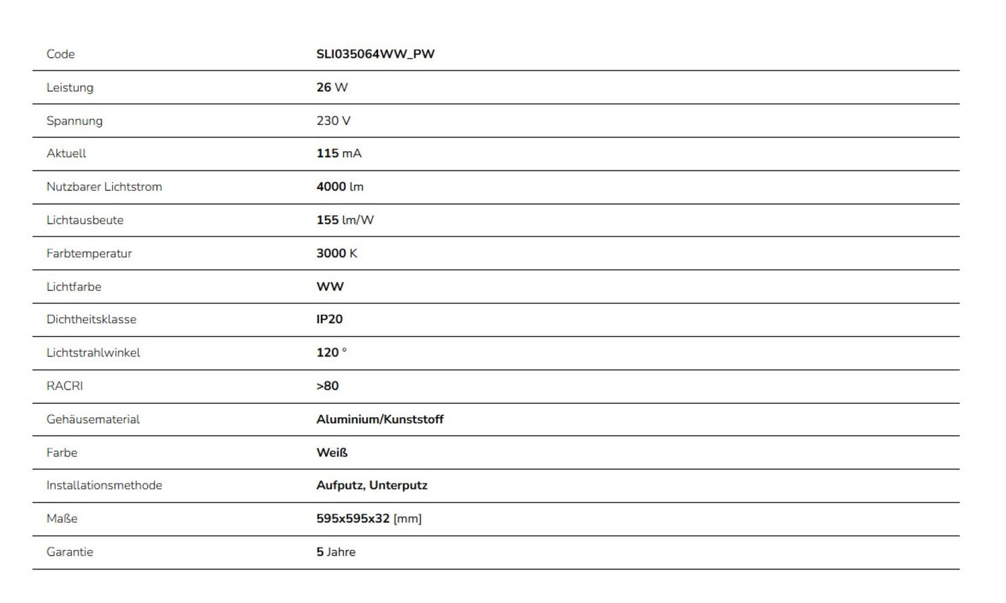 LED Panel Algine 26W eckig 60x60cm weiss 4000lm 120° IP20 Warmweiss 3000K