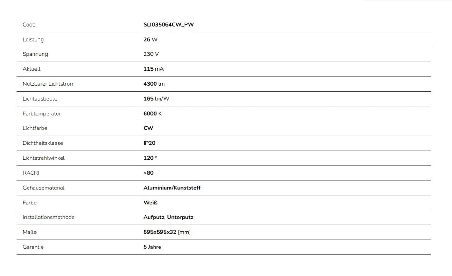 LED Panel Algine 26W eckig 60x60cm weiss 4300lm 120° IP20 Kaltweiss 6000K