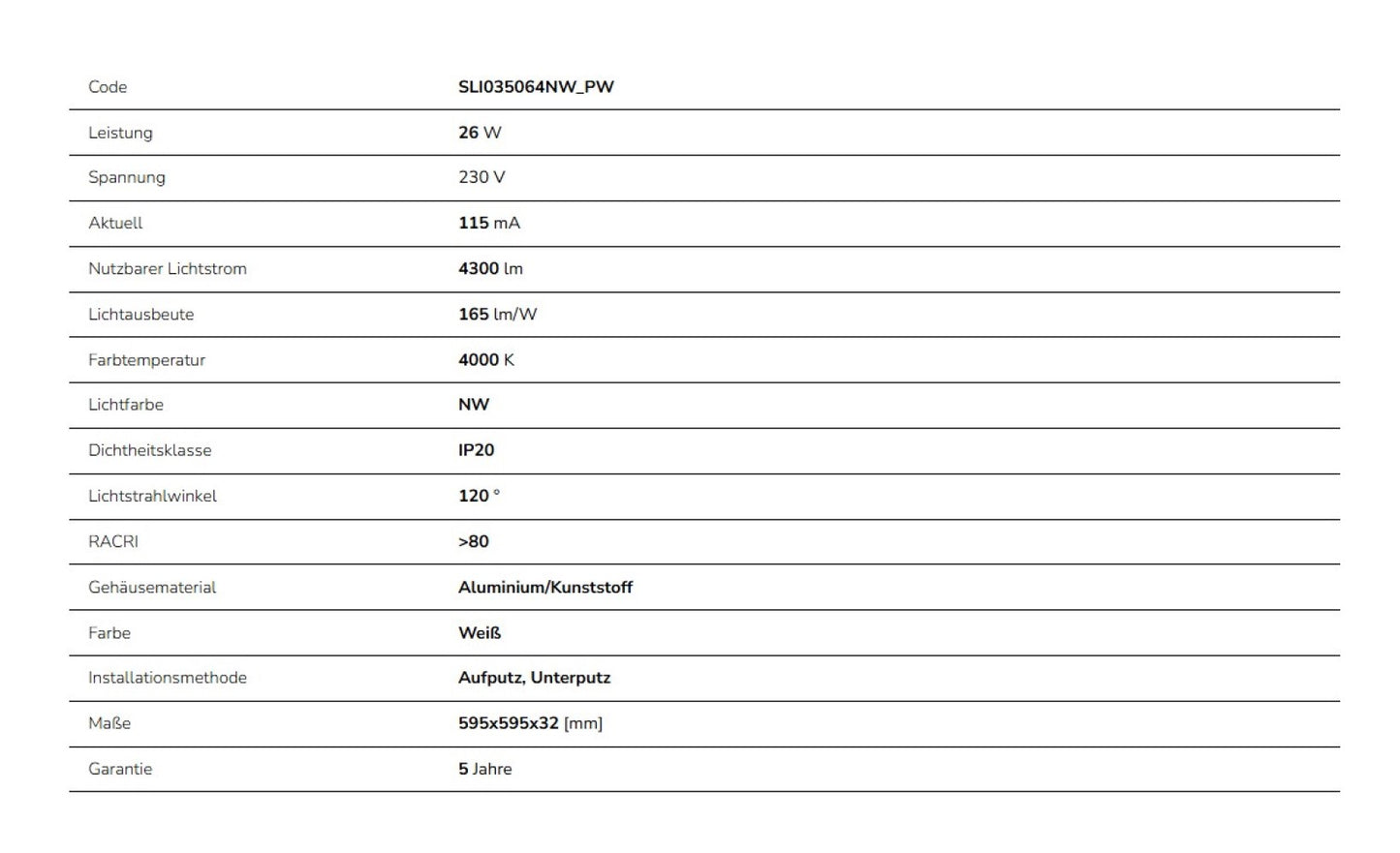 LED Panel Algine 26W eckig 60x60cm weiss 4300lm 120° IP20 Neutralweiss 4000K