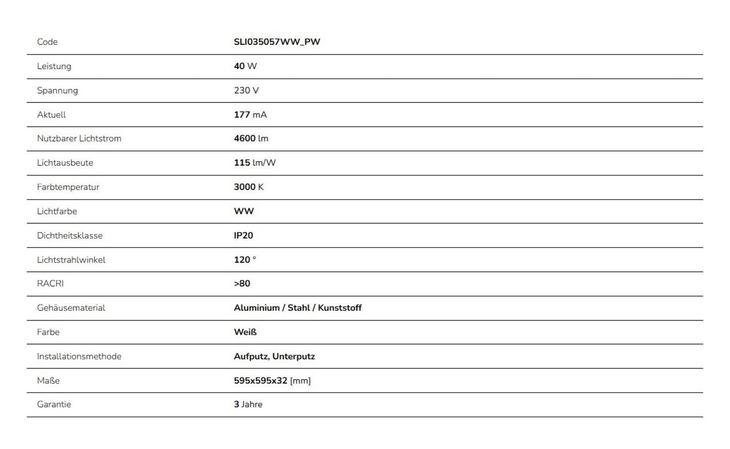 LED Panel Algine 40W eckig 60x60cm weiss 4600lm 120° IP20 Warmweiss 3000K