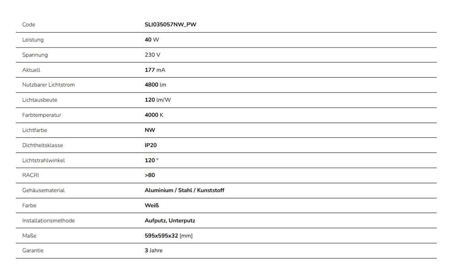 LED Panel Algine 40W eckig 60x60cm weiss 4800lm 120° IP20 Neutralweiss 4000K