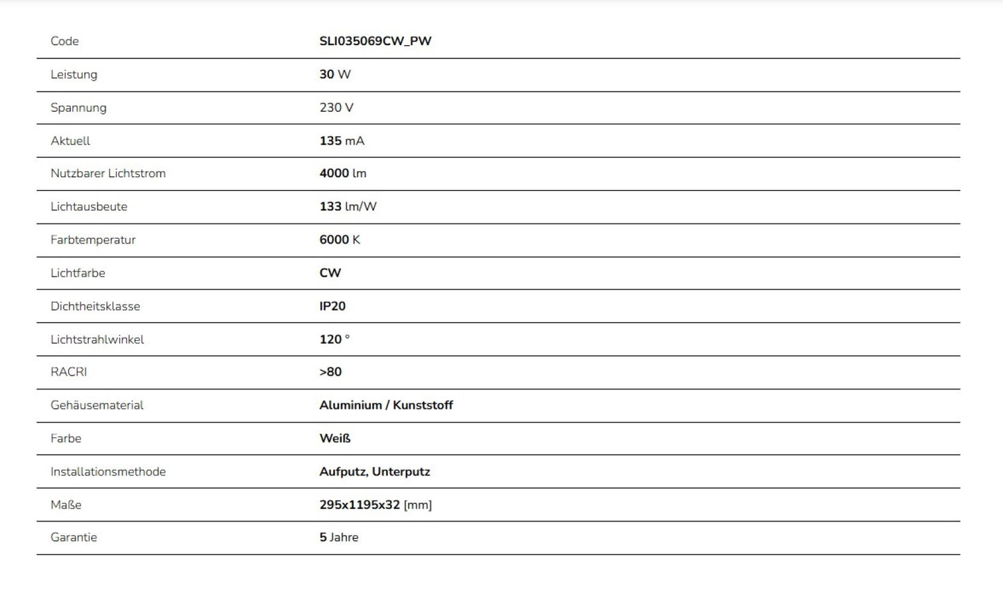 LED Panel Algine Backlight 30W eckig 30x120cm 4000lm 120° IP20 Kaltweiss 6000K