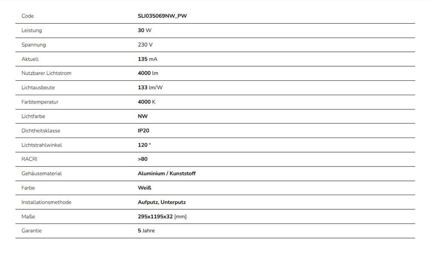 LED Panel Algine Backlight 30W eckig 30x120cm 4000lm 120° IP20 Neutralweiss 4000K