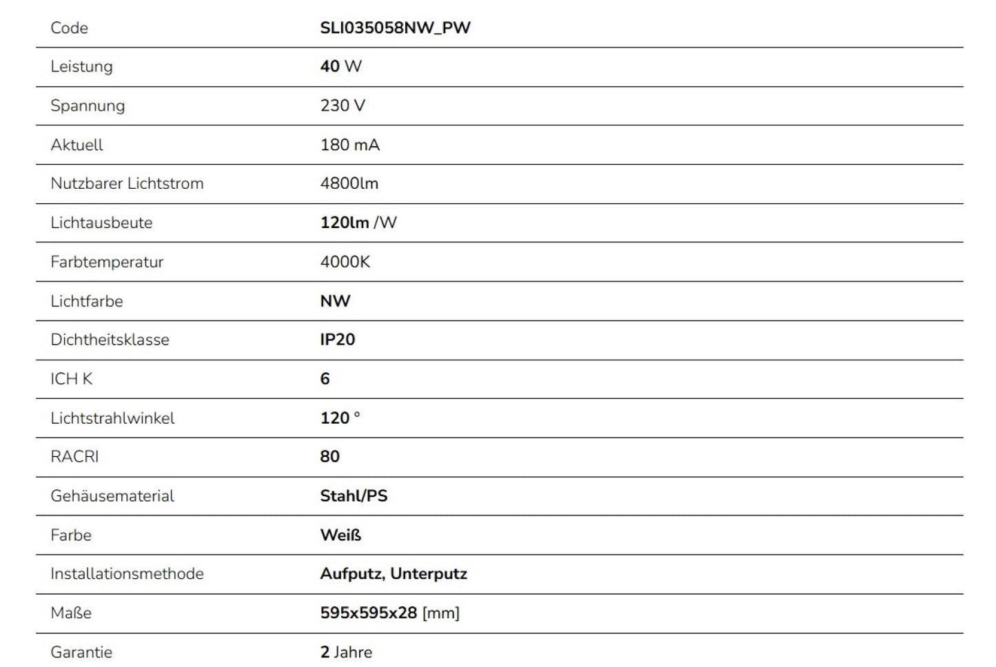 LED Panel ALGINE LENS 40W eckig 60x60cm 4800lm IK06 weiss 120° IP20 Neutralweiss 4000K