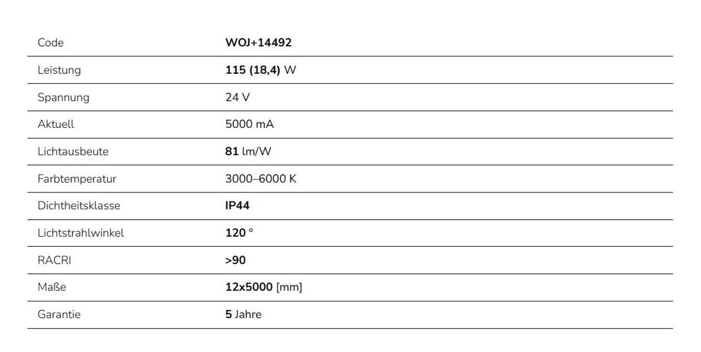 LED Streifen 115W Strip 5m 9300lm 120° Silikon IP44 24V 3000-6000K CCT DIMMBAR