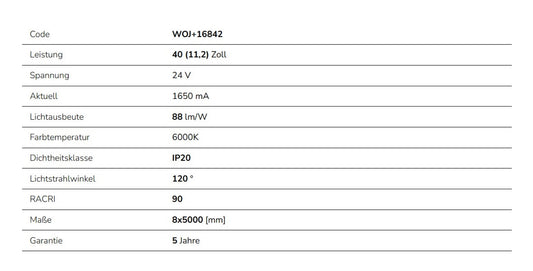 LED Streifen 40W 5m 3500lm 120° IP20 ohne Abdeckung 24V Warmweiss 3000K DIMMBAR