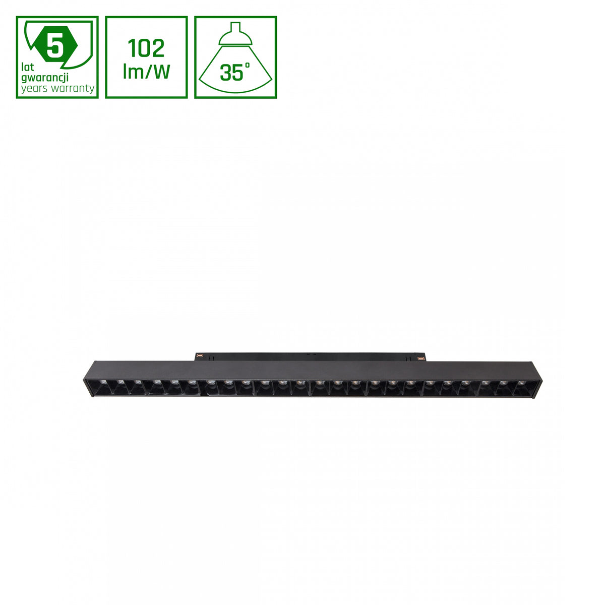 GRID L LED Stromschienenstrahler 48V 22W 35° Warmweiß DALI Dimmbar Schwarz