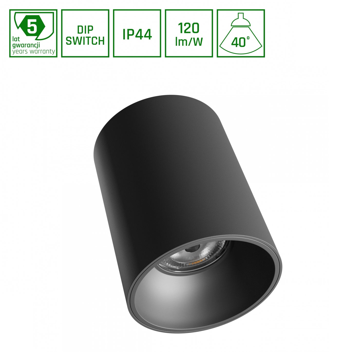 Spectrum LED Orbito Surface Deckenleuchte 14-27W rund 40° DIP SWITCH 3250lm schwarz IP44 Aufbau UGR>19 Neutralweiß 4000K
