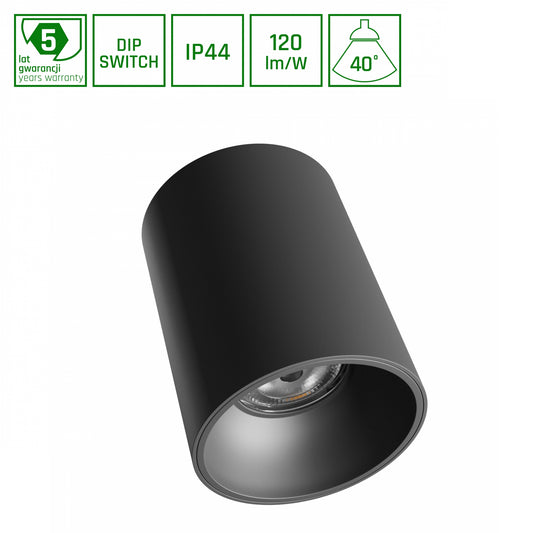 Spectrum LED Orbito Surface Deckenleuchte 14-27W rund 40° DIP SWITCH 3250lm schwarz IP44 Aufbau UGR>19 Neutralweiß 4000K