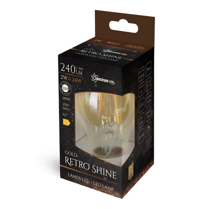Spectrum LED E27 A60 2W = 21W Bulb 270° Retro 210lm Gold 230V Warm White 2400K