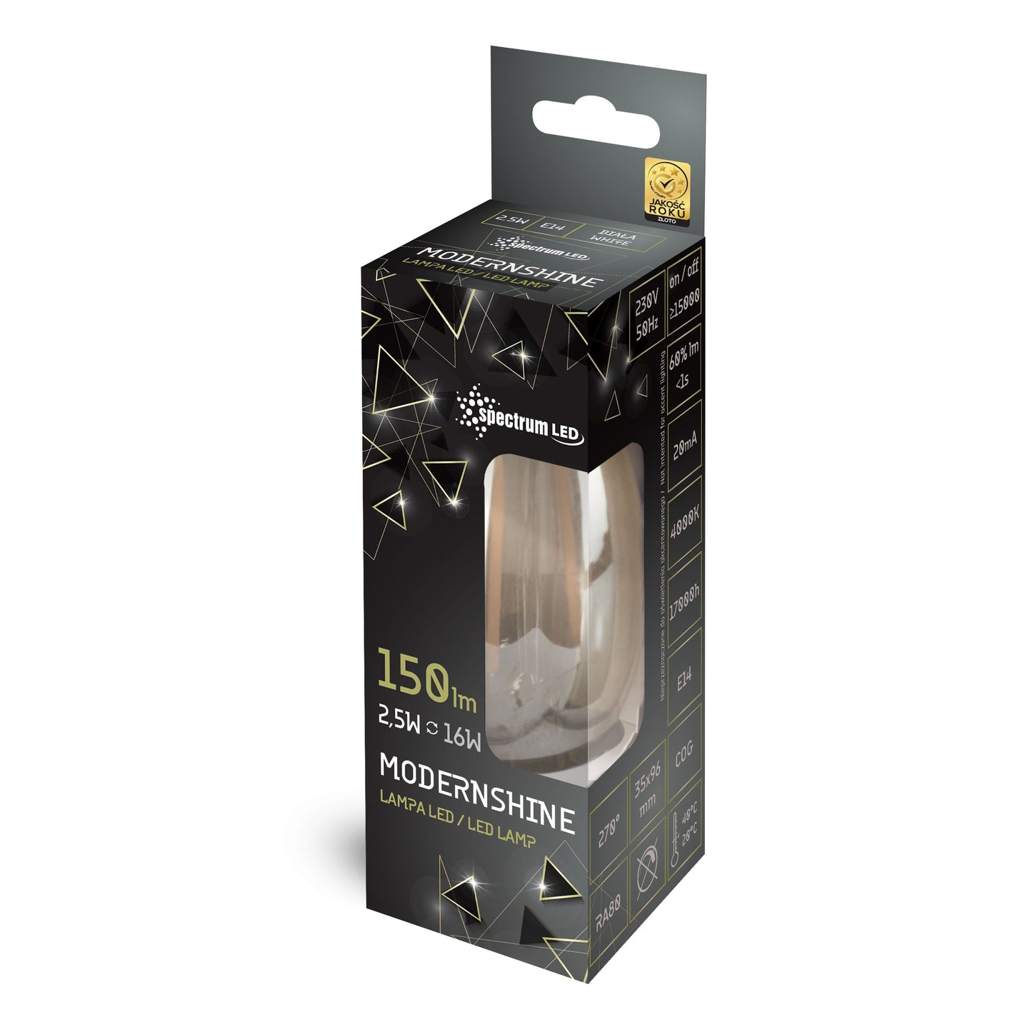 Spectrum LED E14 C35 Kerze 2,5W = 16W 150lm Modernshine Klar Rauchglas Neutralweiß 4000K