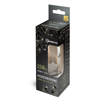 Spectrum LED E14 C35 Kerze 2,5W = 16W 150lm Modernshine Klar Rauchglas Neutralweiß 4000K