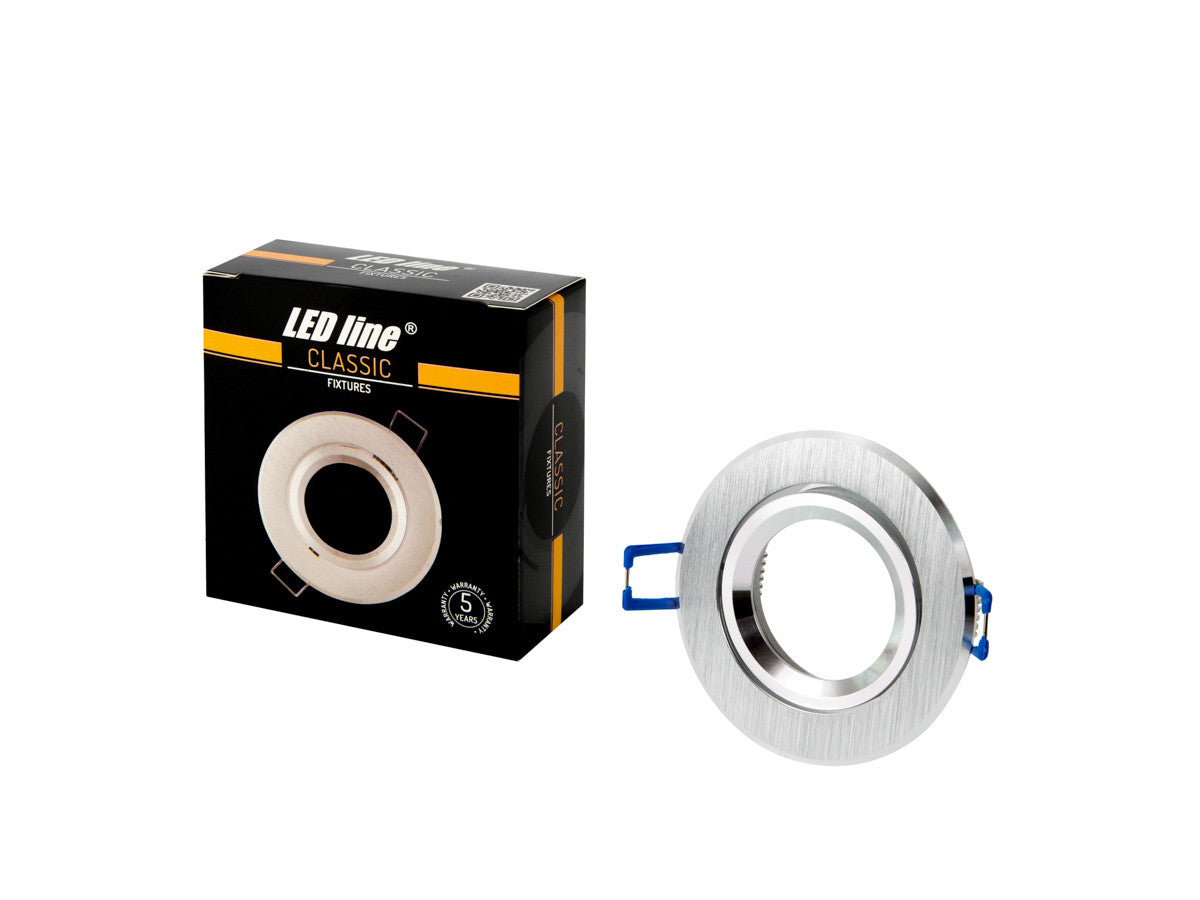 LED-line recessed spotlight round spot swiveling IP20 downlight max. 35W silver brushed