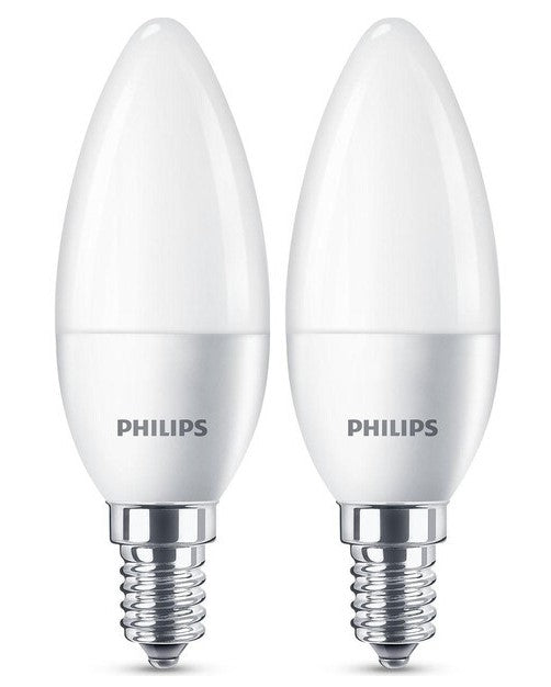 2er Pack Philips LED E14 B35 Kerzenform 5W = 40W matt 470lm 827 Warmweiss 2700K