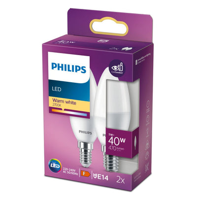 2er Pack Philips LED E14 B35 Kerzenform 5W = 40W matt 470lm 827 Warmweiss 2700K