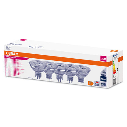 5x OSRAM LED GU5.3 MR16 3.8W = 35W reflector 12V 350lm 36° warm white 2700K