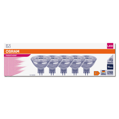 5x OSRAM LED GU5.3 MR16 3.8W = 35W reflector 12V 350lm 36° warm white 2700K