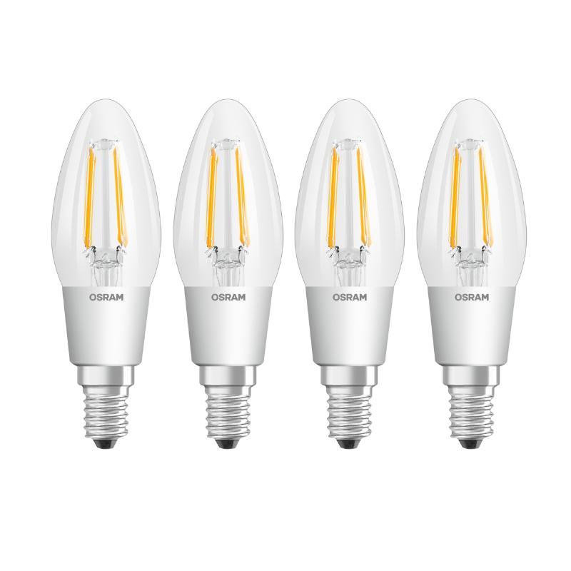 4er Osram LED E14 B40 Kerze Filament klar 4,5W = 40W 470lm Warm 2200K-2700K DIMMBAR