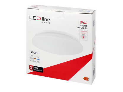 LED PLAFON Deckenleuchte 12W rund 900lm IP44 mit Bewegungsmelder 120° Warmweiss 3000K