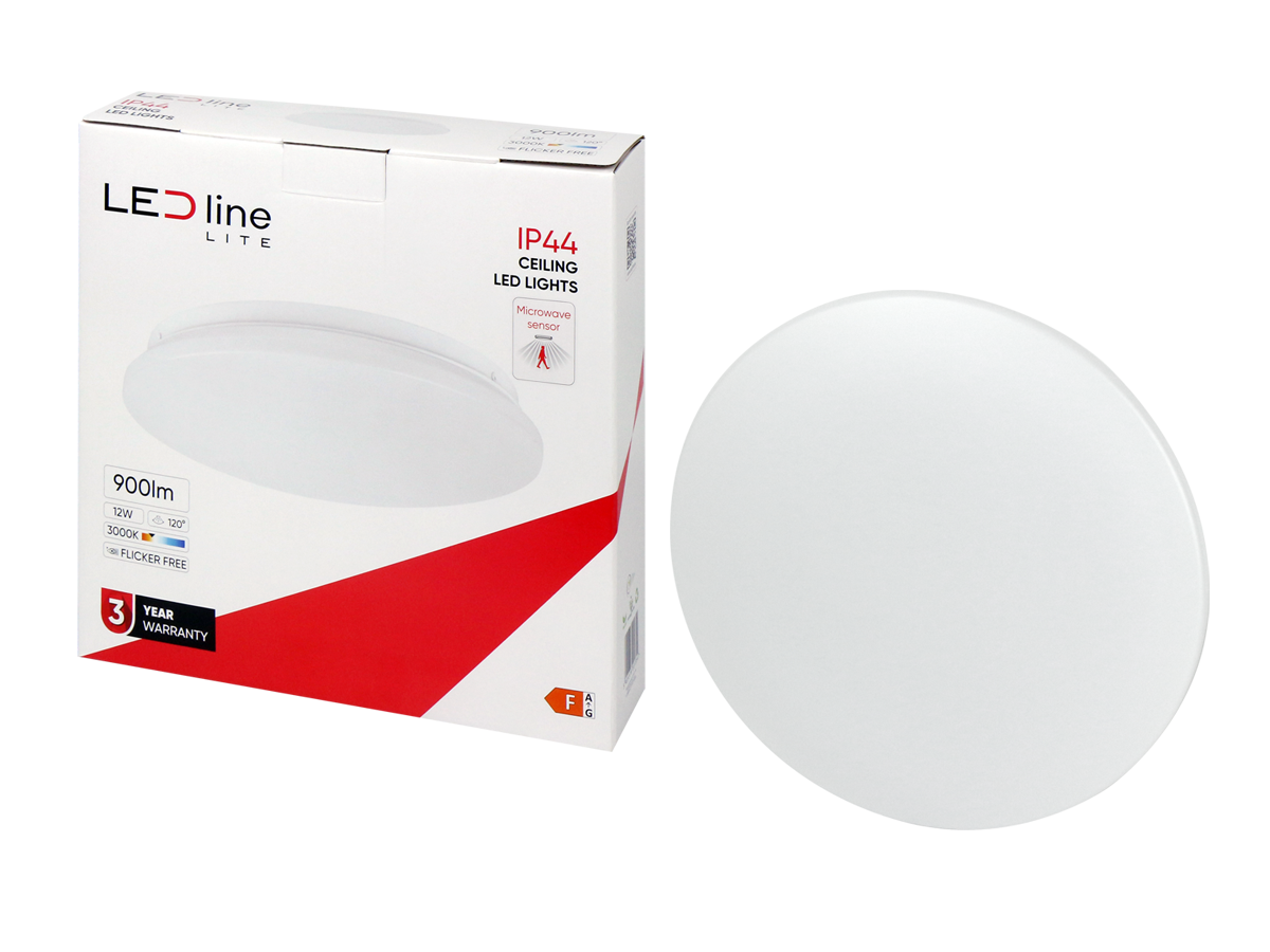 LED PLAFON Deckenleuchte 12W rund 900lm IP44 mit Bewegungsmelder 120° Warmweiss 3000K