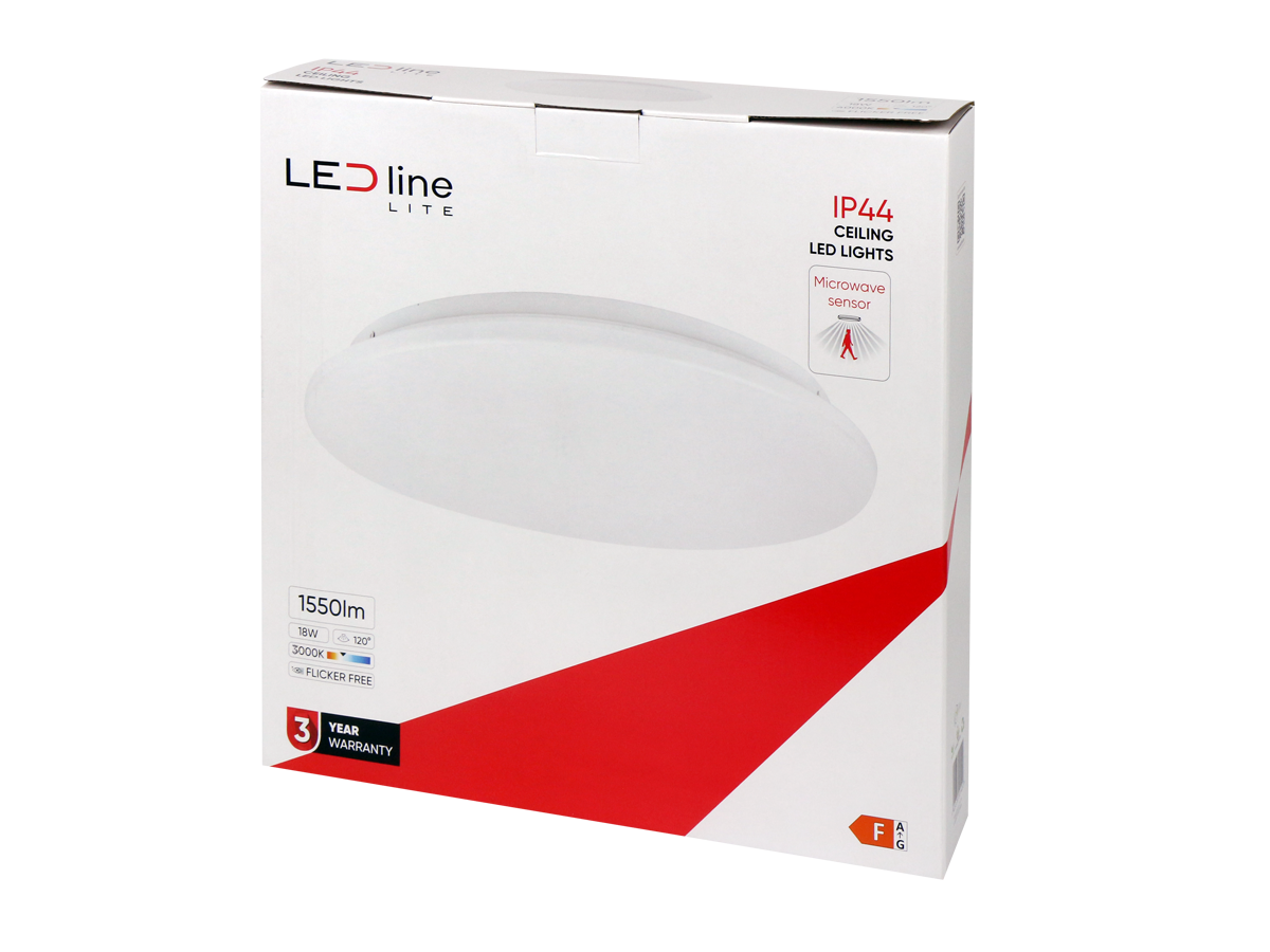 LED PLAFON Deckenleuchte 18W rund 1450lm IP44 mit Bewegungsmelder 120° Warmweiss 3000K