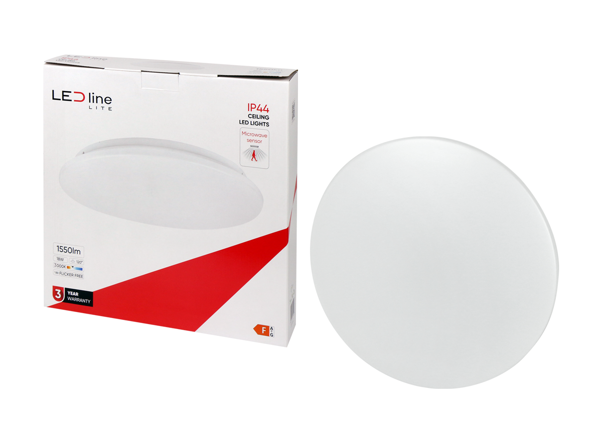 LED PLAFON Deckenleuchte 18W rund 1450lm IP44 mit Bewegungsmelder 120° Warmweiss 3000K