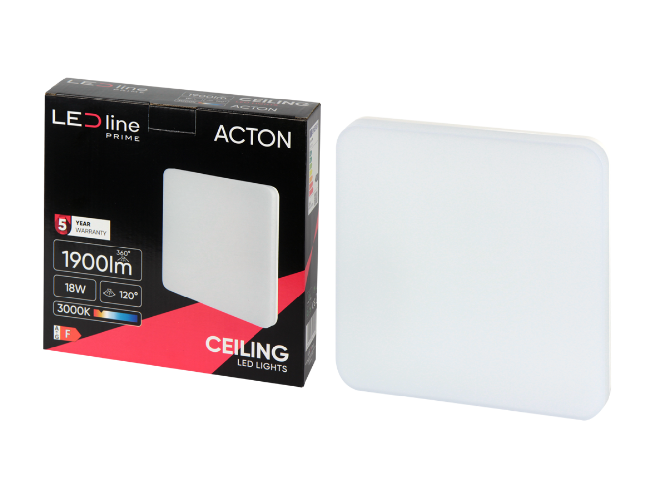 LED ACTON Deckenleuchte 18W eckig 1900lm IP54 120° Warmweiss 3000K
