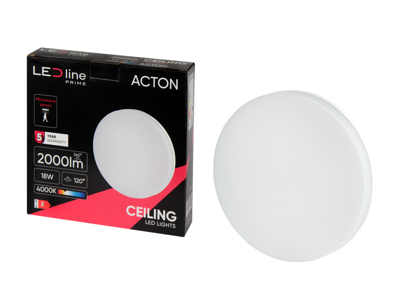 Deckenleuchte 18W rund 2000lm IP54 mit Bewegungsmelder 120° IK08 Neutralweiss 4000K