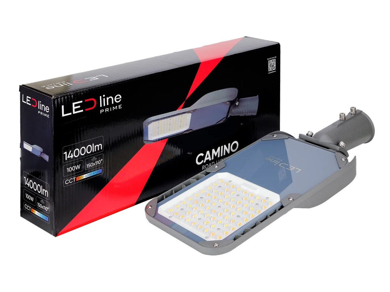 LED PRIME CAMINO Straßenleuchte 100W 14000lm IP66 grau IK08 Industrieleuchte 220-277V CCT 3000-5700K