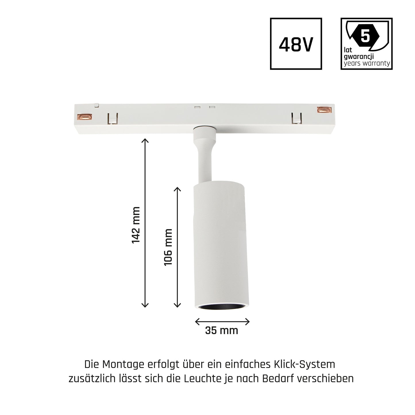 Smarte 48V LED Schienenleuchte Spot M 10W – Weiß, 24°, CCT &amp; Dimmbar, Zigbee/Hue kompatibel