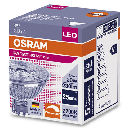 OSRAM LED GU5.3 MR16 3.4W = 20W 230lm 12V reflector 36° warm white 2700K DIMMABLE