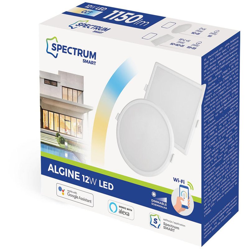 Spectrum LED Panel SMART Home Einbauleuchte 12W eckig weiß 1150lm Alexa Google Warm bis Kalt 3000K-6500K DIMMBAR