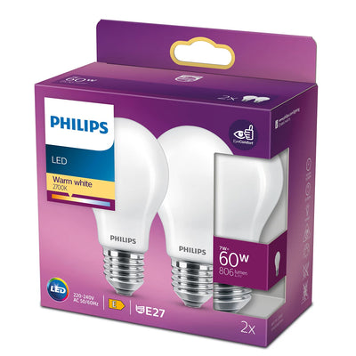 2er Philips LED E27 A60 7W = 60W Birnenform 806lm Warmweiß 2700K