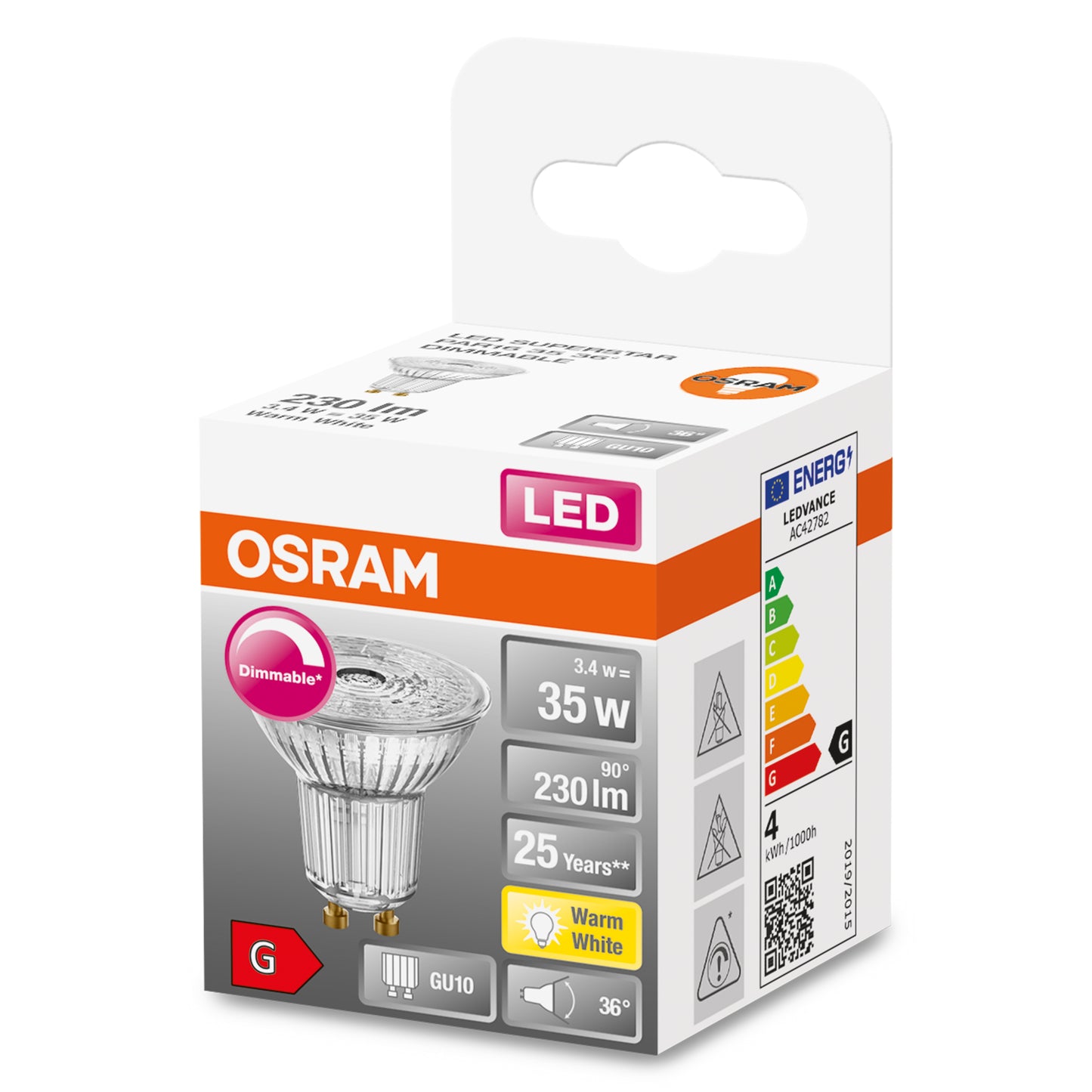 OSRAM LED GU10 3,4W = 35W Reflektor 230lm 36° Warmweiß 2700K DIMMBAR