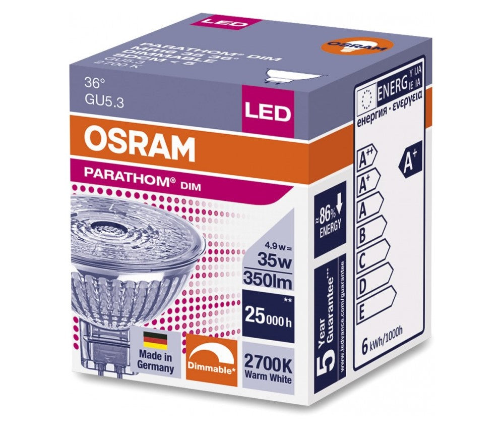 OSRAM LED GU5,3 MR16 4.9W = 35W 350lm 12V Reflektor 36° Warmweiß 2700K DIMMBAR